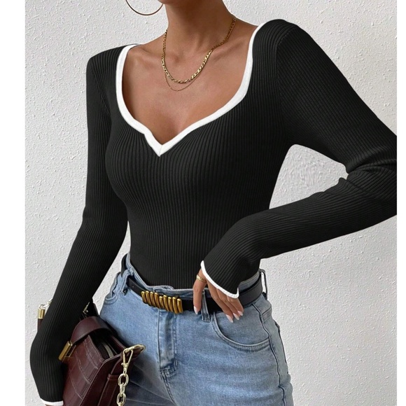 Solid Ribbed Color Block Stretchy Long Sleeve Top - Picture 1 of 9